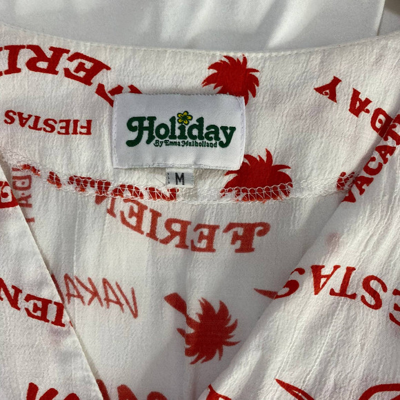 Holiday By Emma Mulholland Layover Button-Down Red & White Cropped Blouse-Medium - Picture 2 of 6